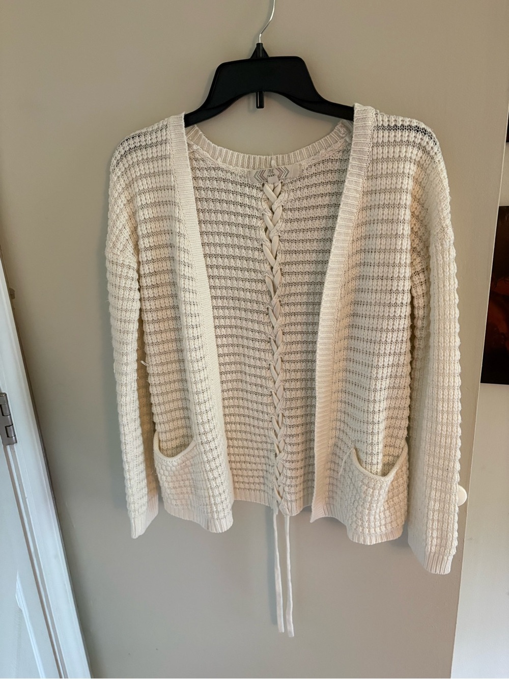 Pink Rose Cream Open-Front Knit Cardigan